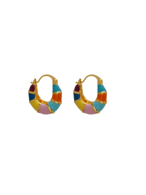18K Gold Colorful Enamel [Ear Buckle] Brass Enamel Geometric Minimalist Huggie Earring